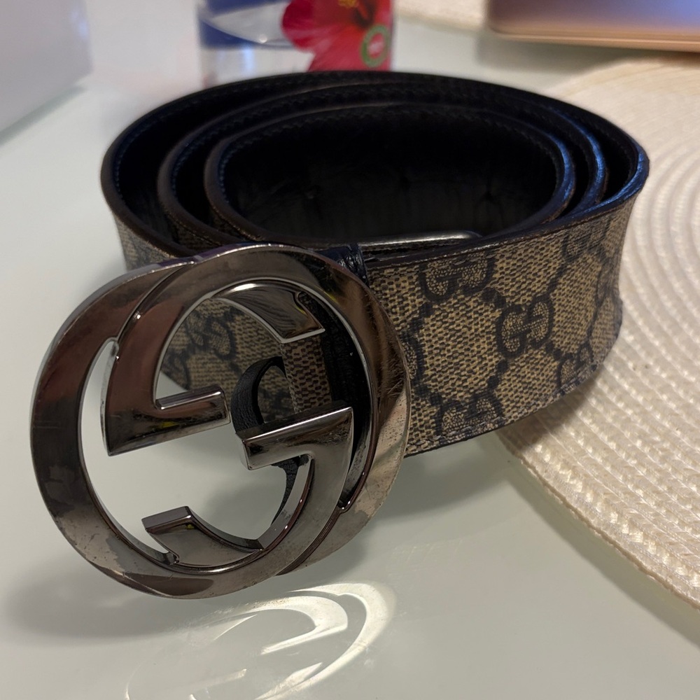 Gucci Black and Tan GG Monogram Belt